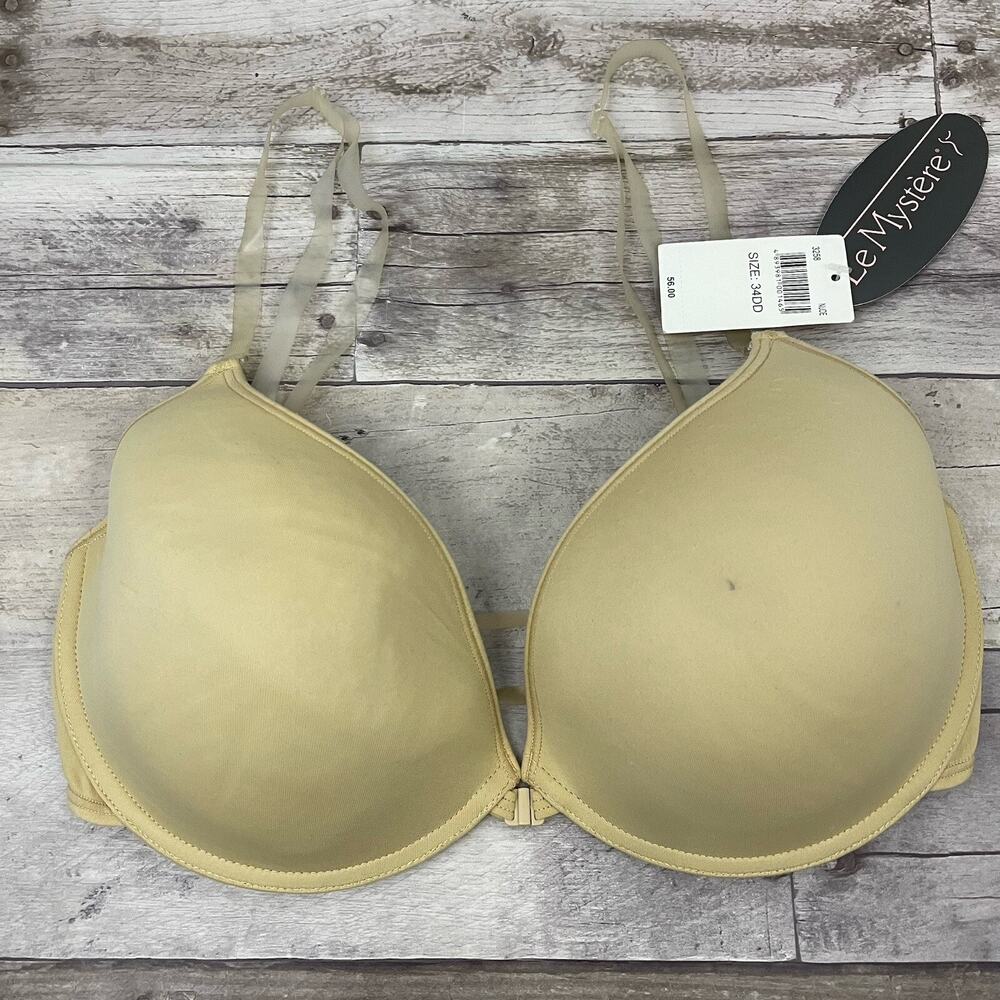 Le Mystere L'Image Nu Claire Underwire Clear Straps Bra 34DD Nude Beige 3258
